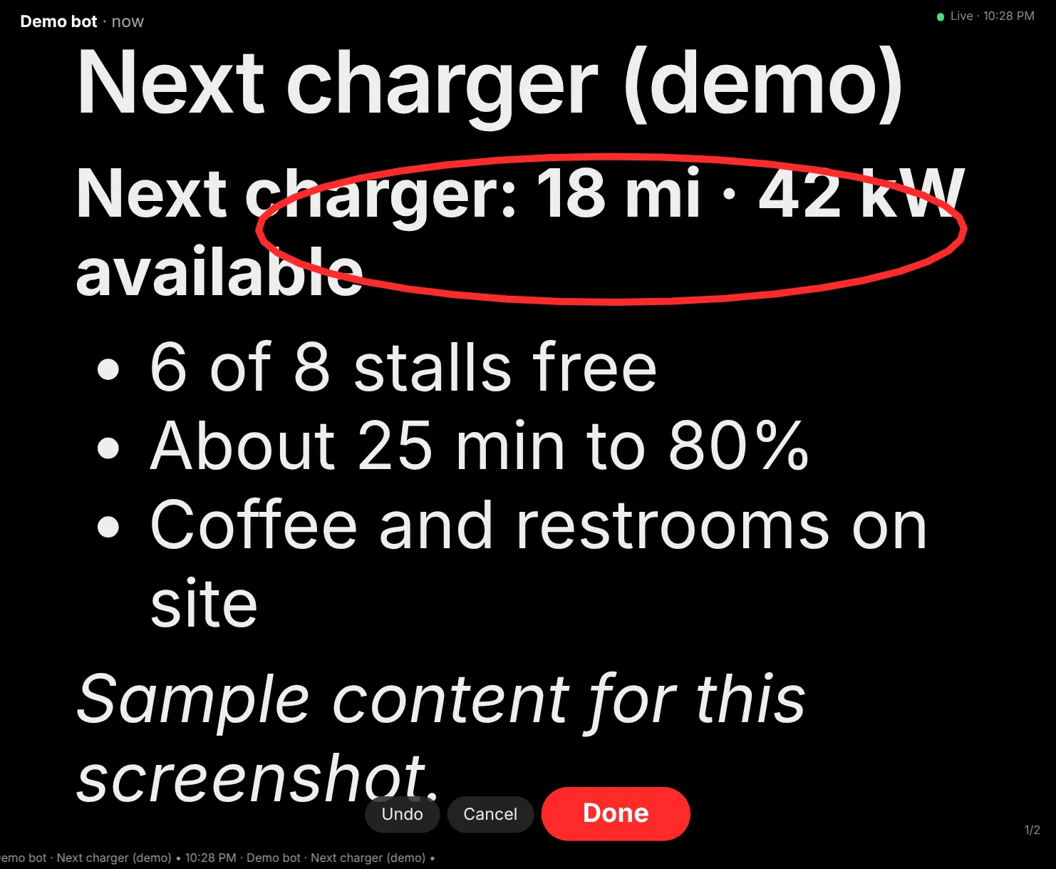 BotCanvas board in drawing mode, with a red circle drawn around the next charger line